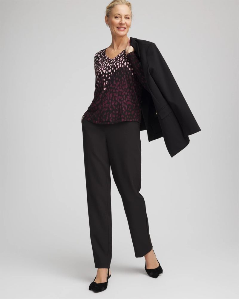 Chicos Ella Printed V-Neck Sweater - BLACK
