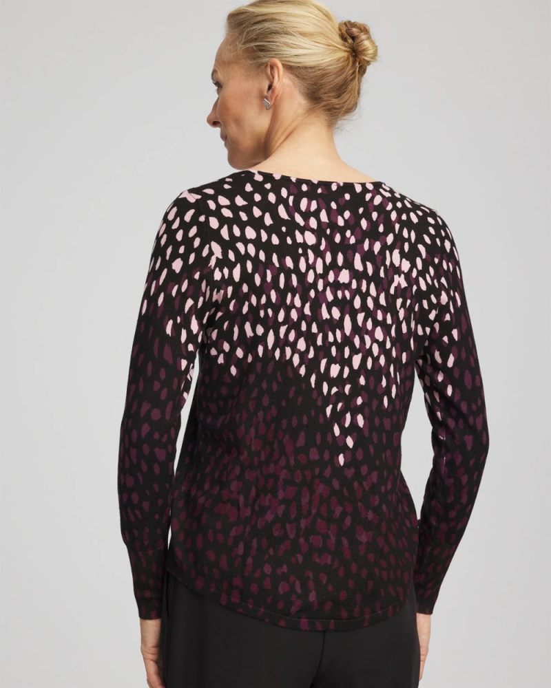 Chicos Ella Printed V-Neck Sweater - BLACK