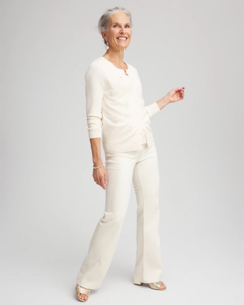 Chicos Embellished Crewneck Cardigan - ENGLISH CREAM