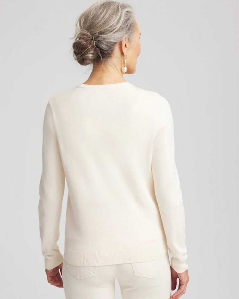 Chicos Embellished Crewneck Cardigan - ENGLISH CREAM