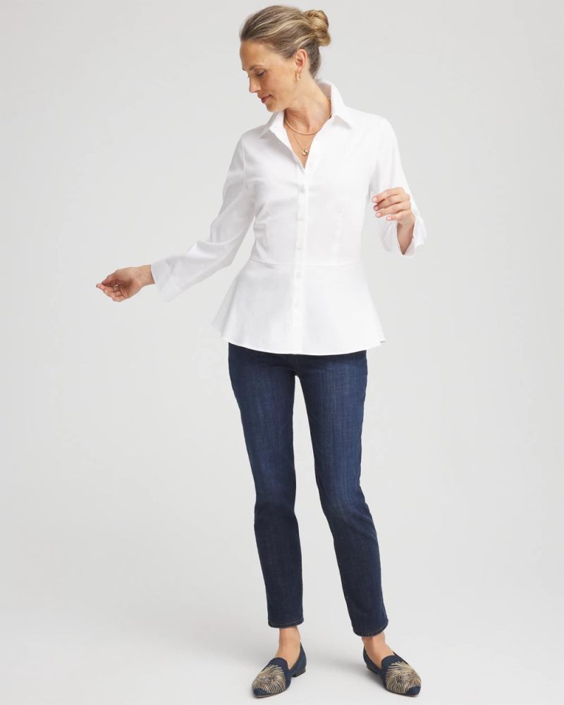 Chicos No Iron Peplum Stretch-Sateen Shirt - OPTIC WHITE