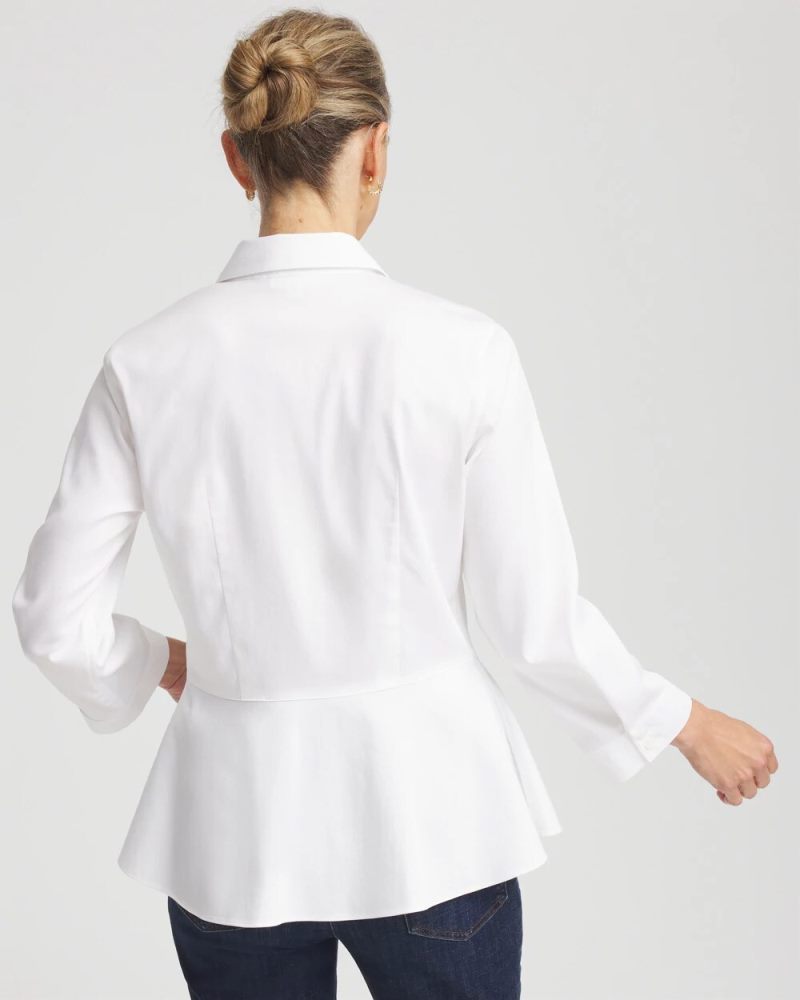 Chicos No Iron Peplum Stretch-Sateen Shirt - OPTIC WHITE