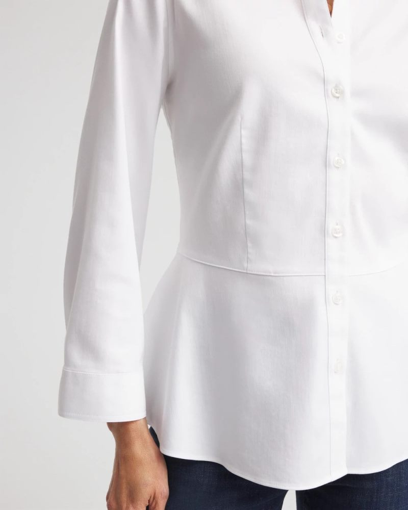 Chicos No Iron Peplum Stretch-Sateen Shirt - OPTIC WHITE