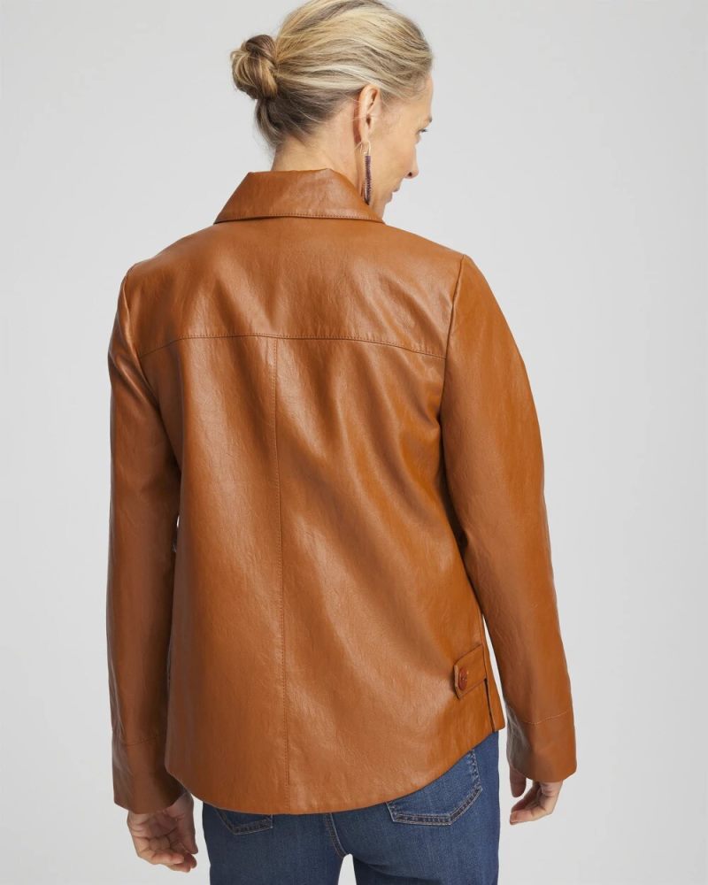 Chicos Faux Leather Cropped Jacket - CINNAMON STICK
