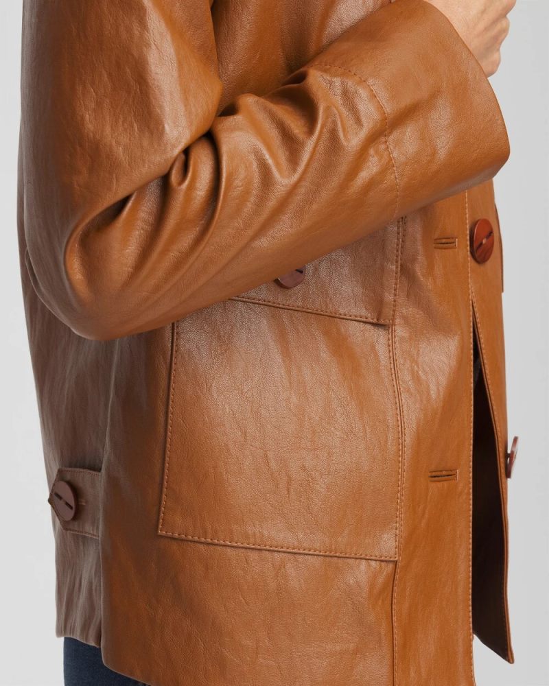 Chicos Faux Leather Cropped Jacket - CINNAMON STICK