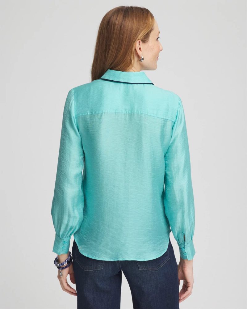 Chicos Classic Collared Dobby Shirt - AQUATIC TEAL