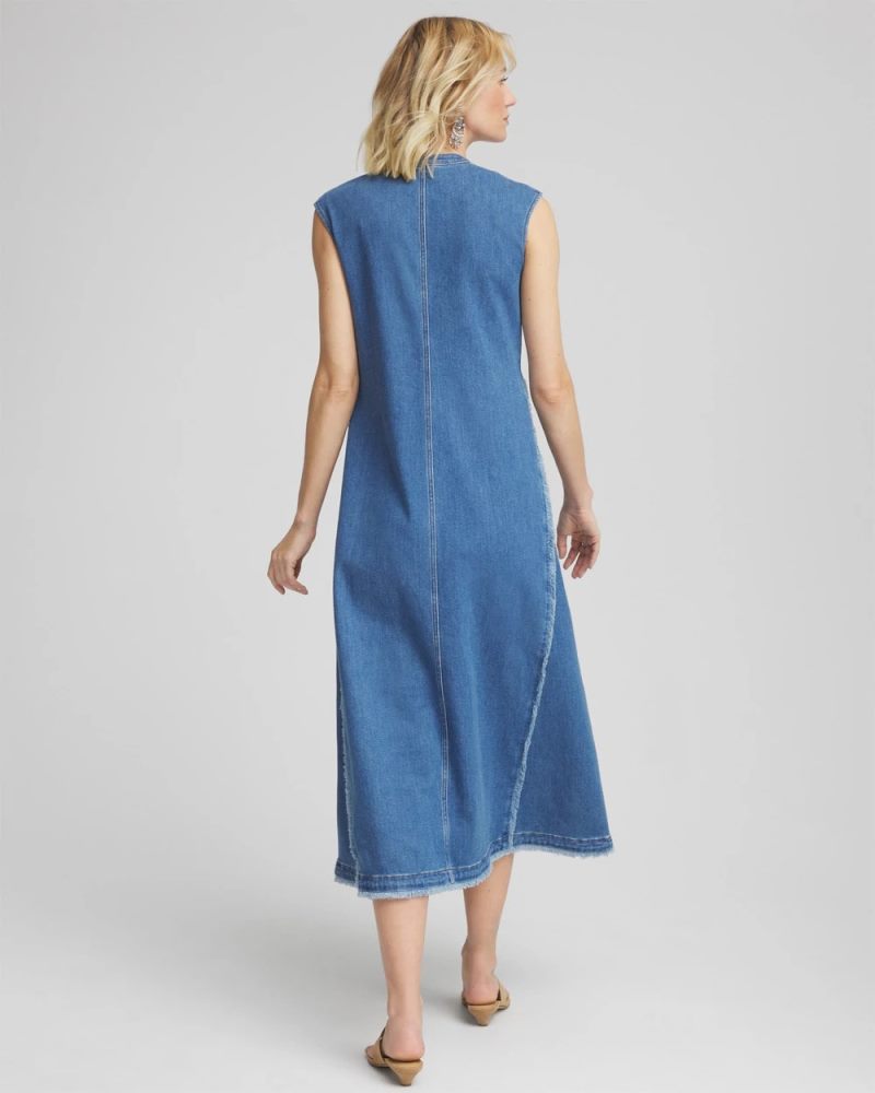 Chicos Frayed Denim Maxi Dress - BAILEY INDIGO