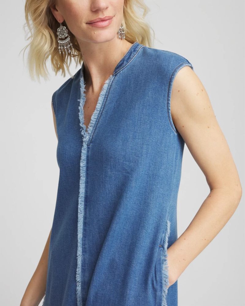 Chicos Frayed Denim Maxi Dress - BAILEY INDIGO