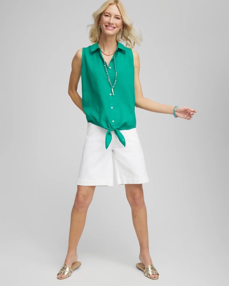 Chicos No Iron Linen Tie-Front Sleeveless Shirt - EDEN GREEN