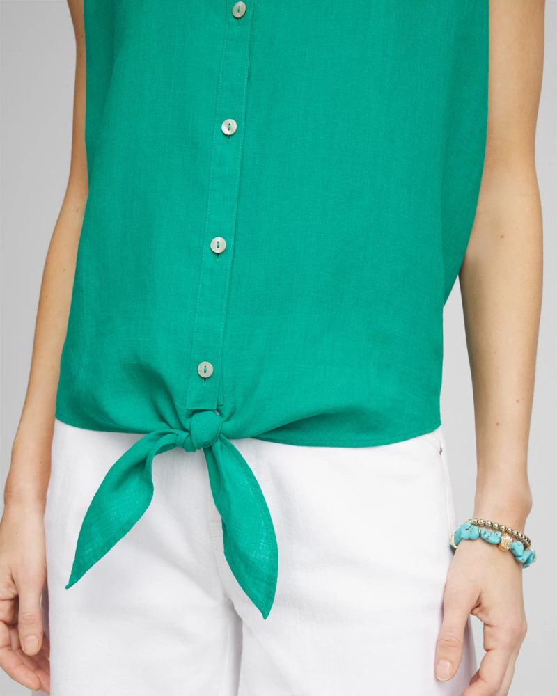 Chicos No Iron Linen Tie-Front Sleeveless Shirt - EDEN GREEN
