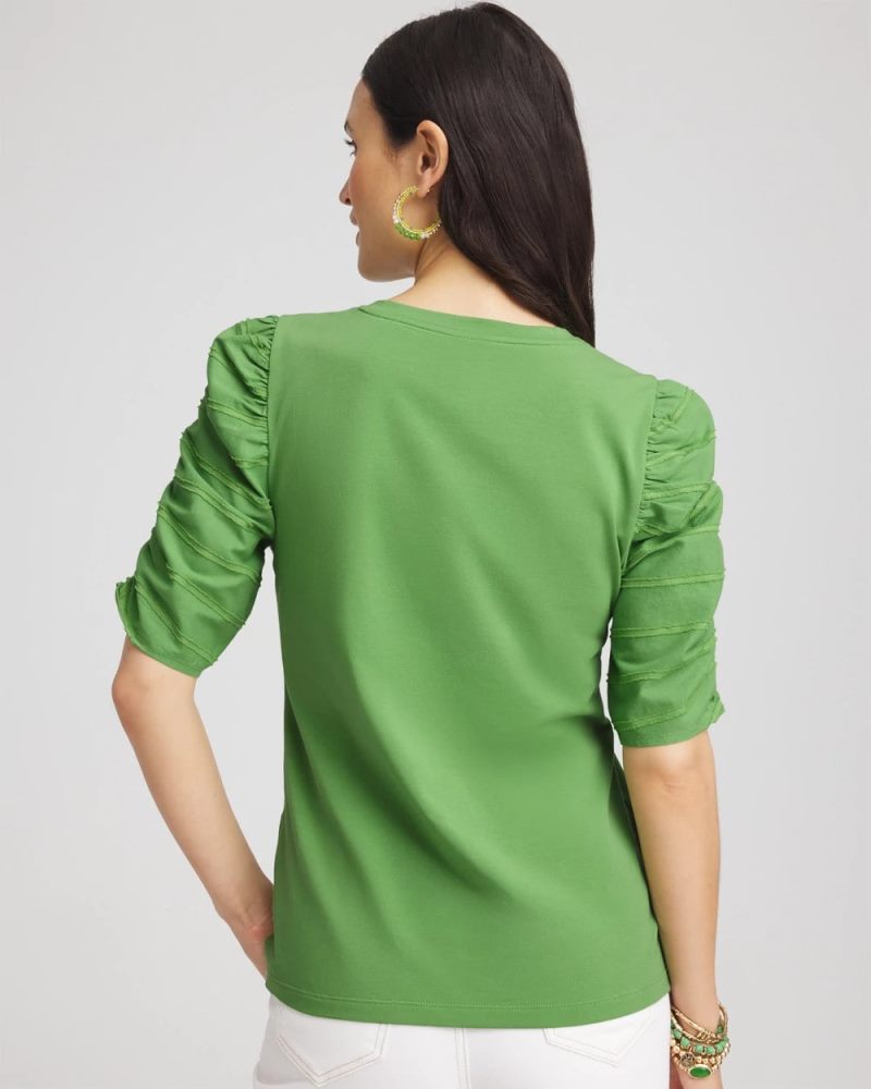 Chicos Ruched Sleeve V-Neck Tee - SALTED LIME