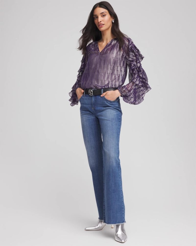 Chicos Georgette Ruffle Sleeve Blouse - PURPLE ELIXIR