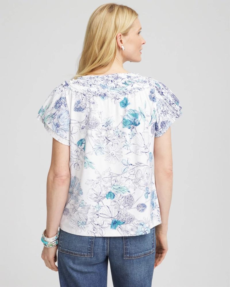 Chicos Touch of Cool™ Floral Flutter Sleeve Tee - ALABASTER