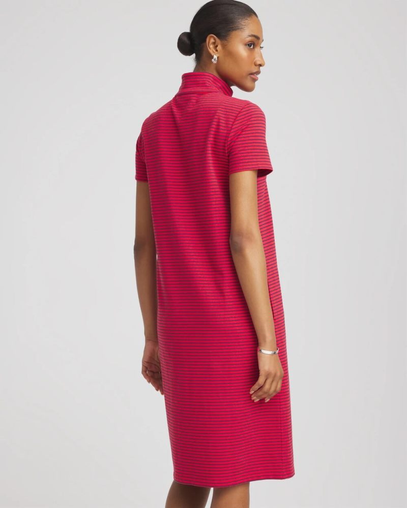 Chicos Zenergy® UPF Knit Stripe Half-Zip Dress - RED GLOW