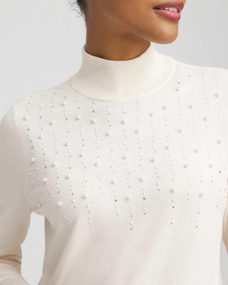 Chicos Ella Embellished Mockneck Sweater - ENGLISH CREAM