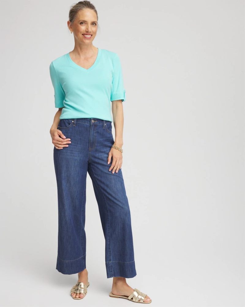 Chicos Pima V-Neck Tee - BONDI BLUE