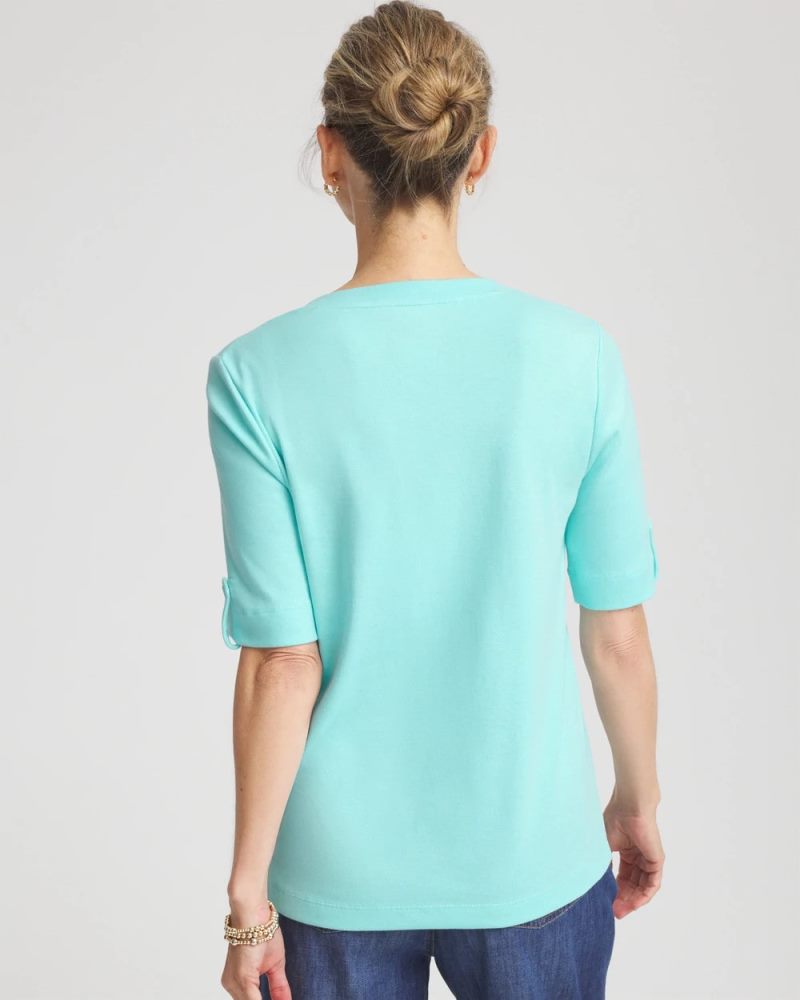 Chicos Pima V-Neck Tee - BONDI BLUE