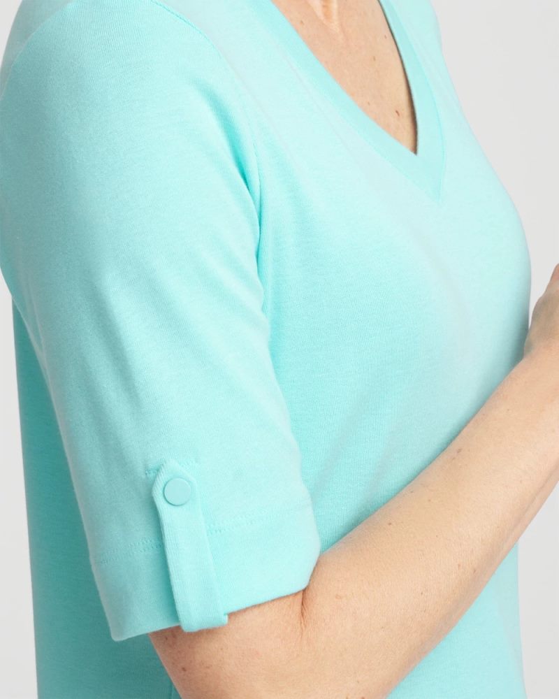 Chicos Pima V-Neck Tee - BONDI BLUE