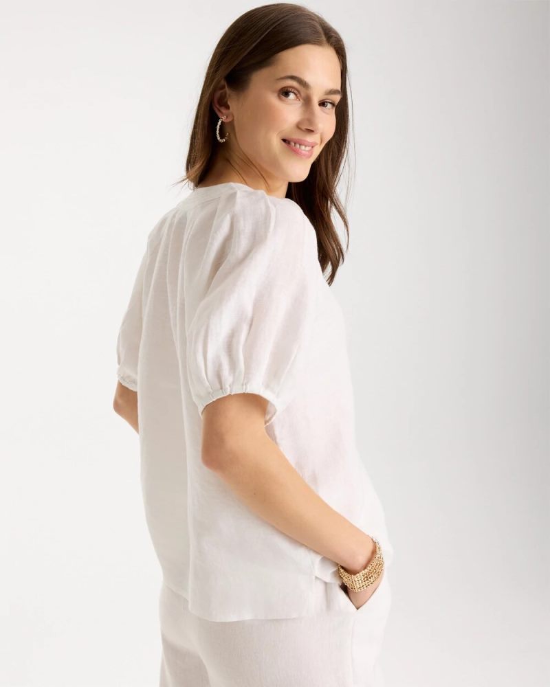 Chicos Linen Trapunto Popover Top - ALABASTER