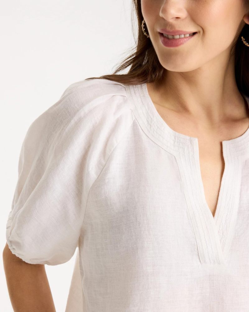Chicos Linen Trapunto Popover Top - ALABASTER
