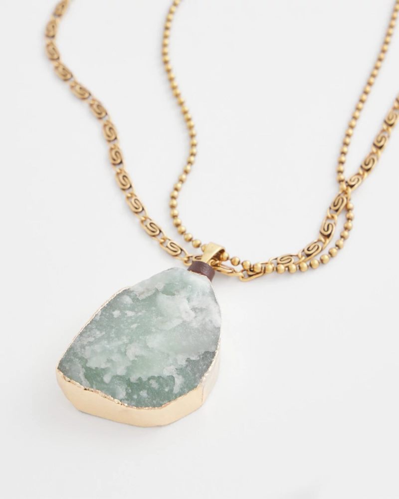 Chicos Adjustable Aventurine Pendant Necklace - GREEN