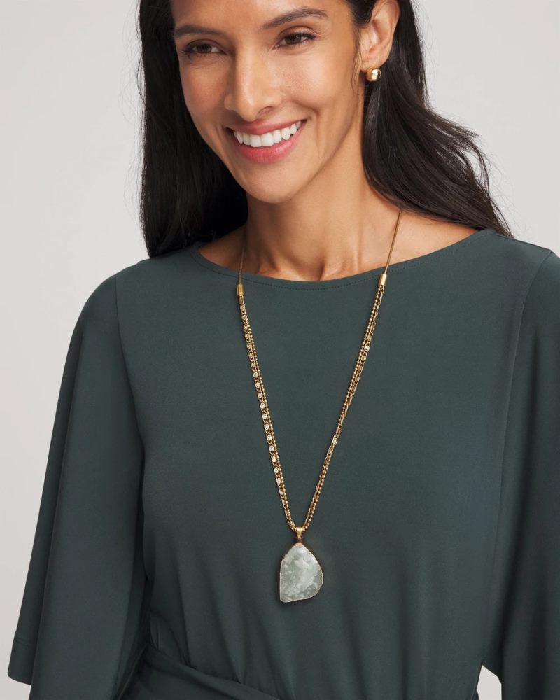 Chicos Adjustable Aventurine Pendant Necklace - GREEN