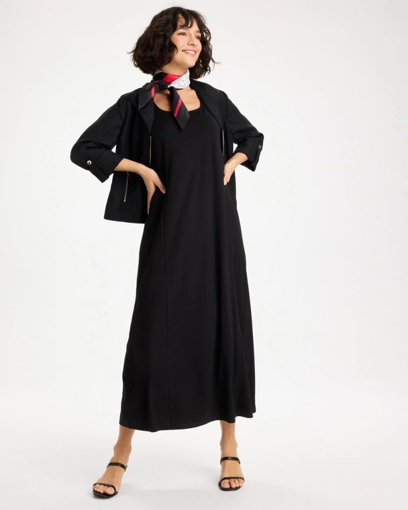 Chicos Ponte Seamed Maxi Dress - BLACK
