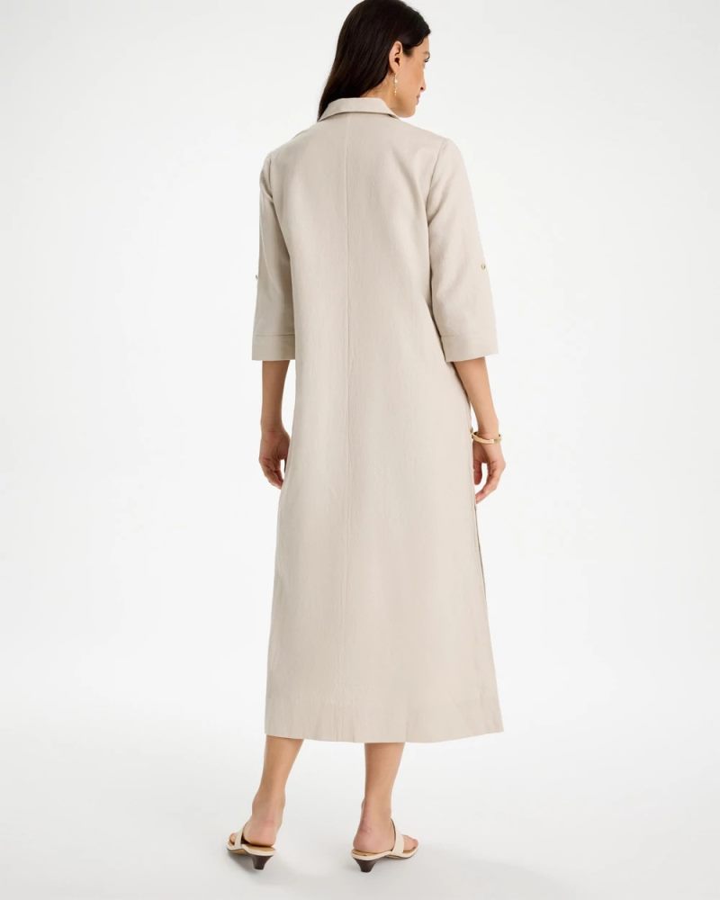 Chicos Embellished Linen Dress - RIVER ROCK