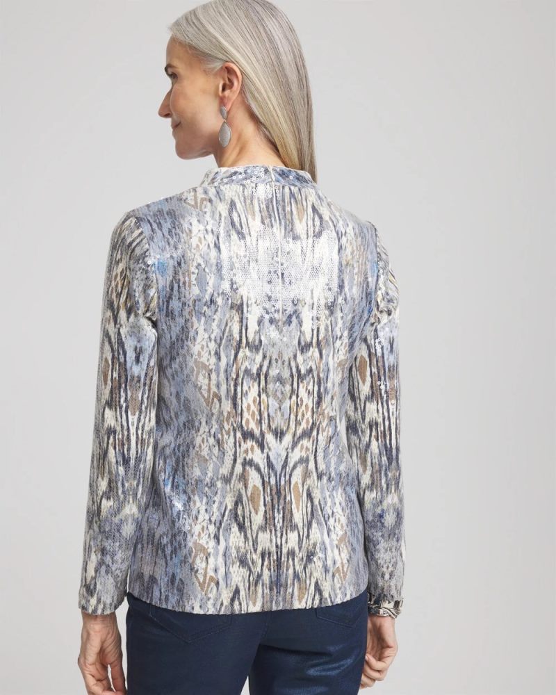 Chicos Sequin Reptile Funnel Neck tee - CLASSIC NAVY