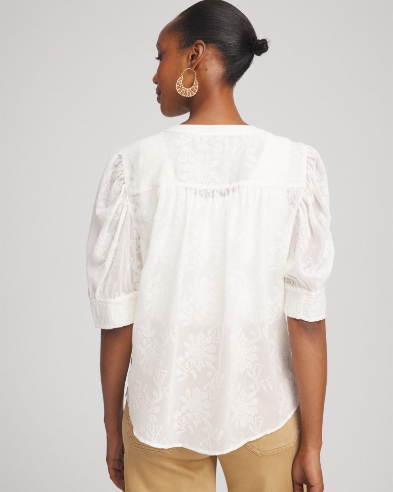Chicos Chiffon Puff Sleeve Shirt - ECRU