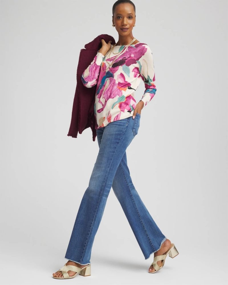 Chicos Ella Boatneck Watercolor Pullover Sweater - MULTI
