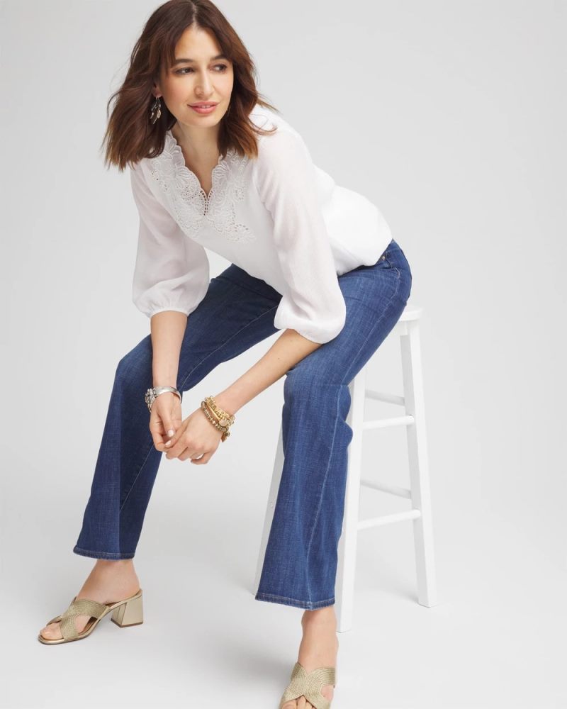 Chicos Embroidered Cutout Blouse - ALABASTER