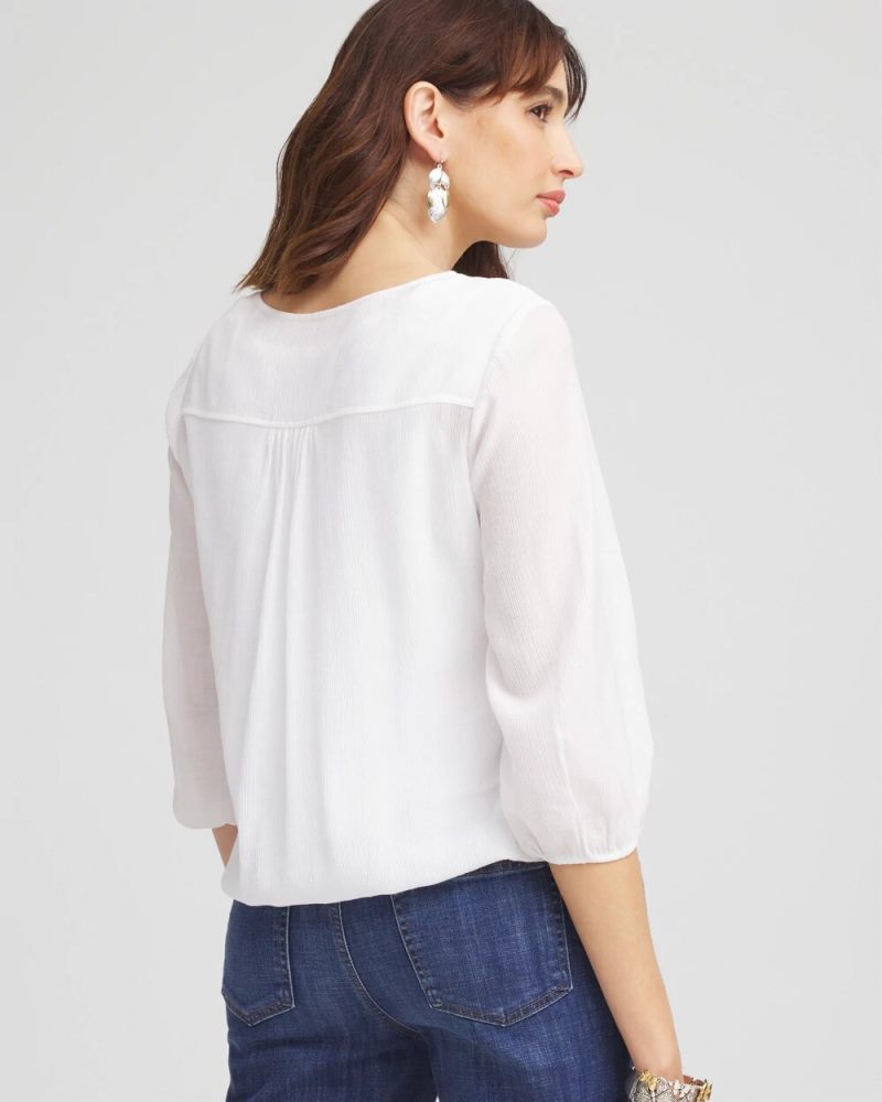 Chicos Embroidered Cutout Blouse - ALABASTER