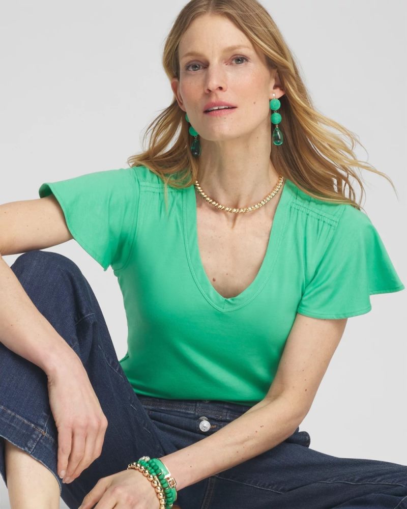 Chicos Flutter Sleeve Tee - GRASSY GREEN