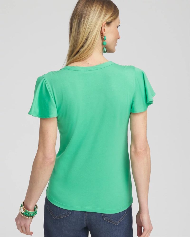 Chicos Flutter Sleeve Tee - GRASSY GREEN