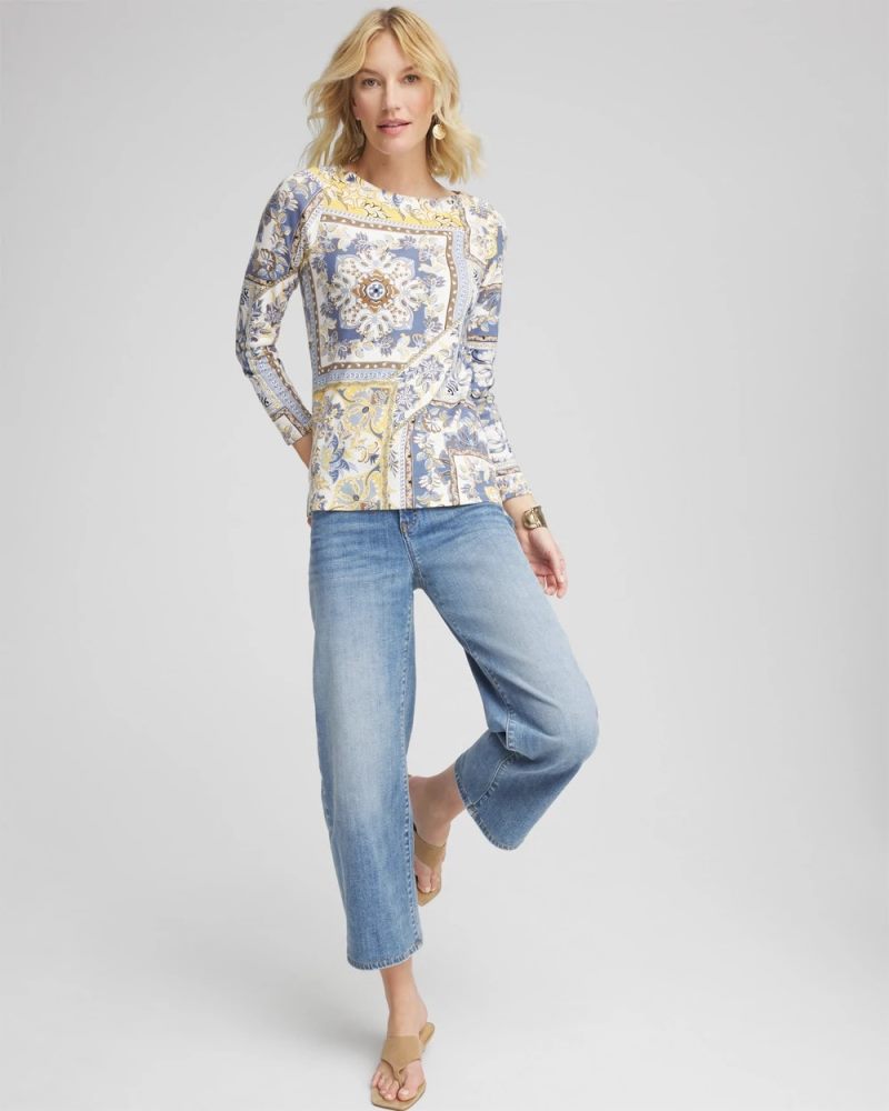 Chicos Stretch Cotton Boatneck Tunic - BLUE LOTUS