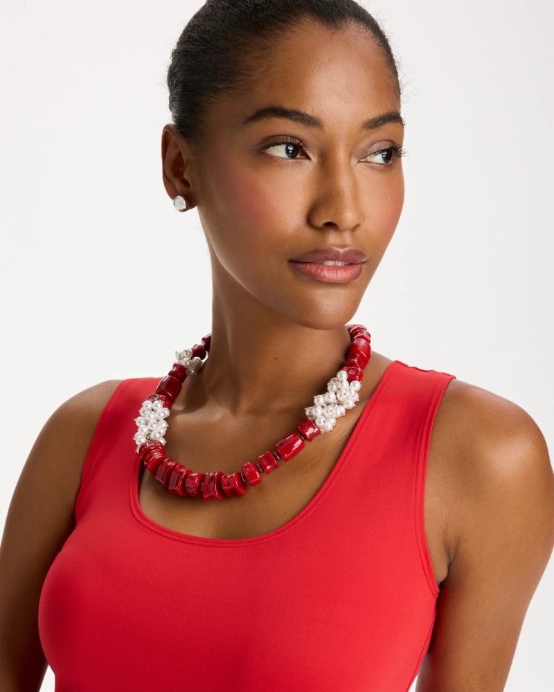 Chicos Red Resin Pearlescent Short Necklace - RED
