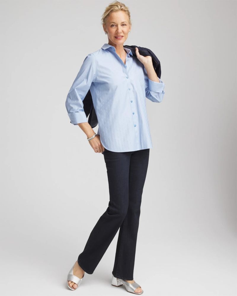 Chicos No Iron Striped Jacquard Sateen Shirt - TIDAL BLUE