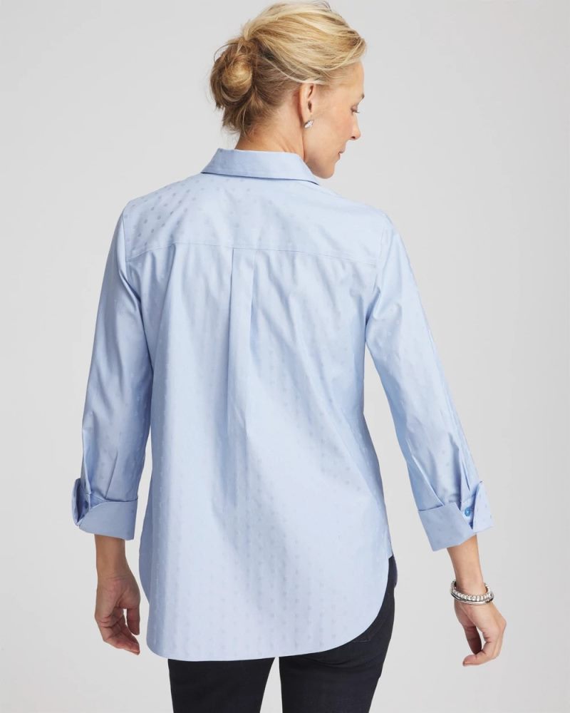Chicos No Iron Striped Jacquard Sateen Shirt - TIDAL BLUE