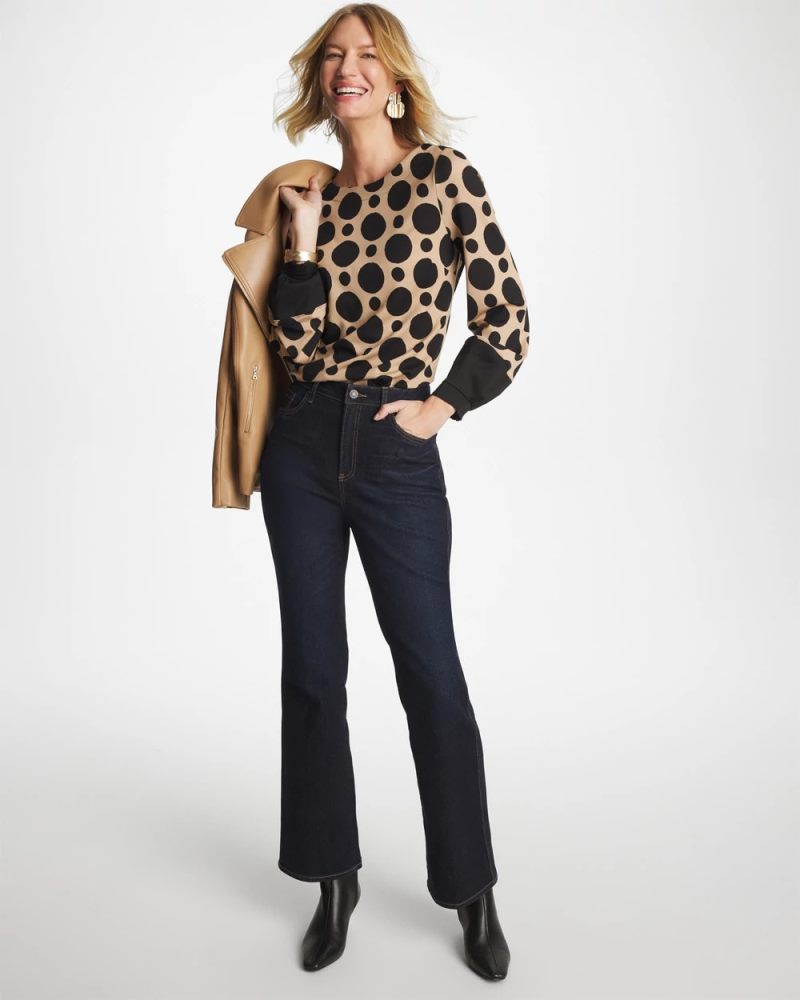 Chicos Ponte Poplin Polka-Dot Top - CATTAIL BROWN
