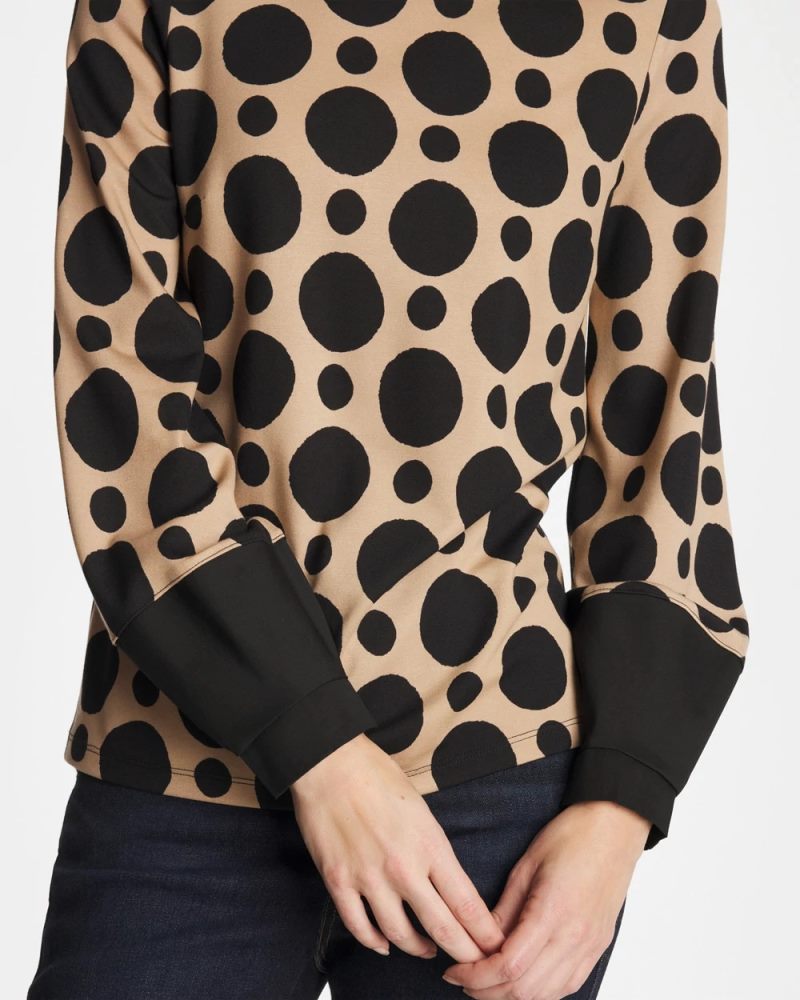 Chicos Ponte Poplin Polka-Dot Top - CATTAIL BROWN