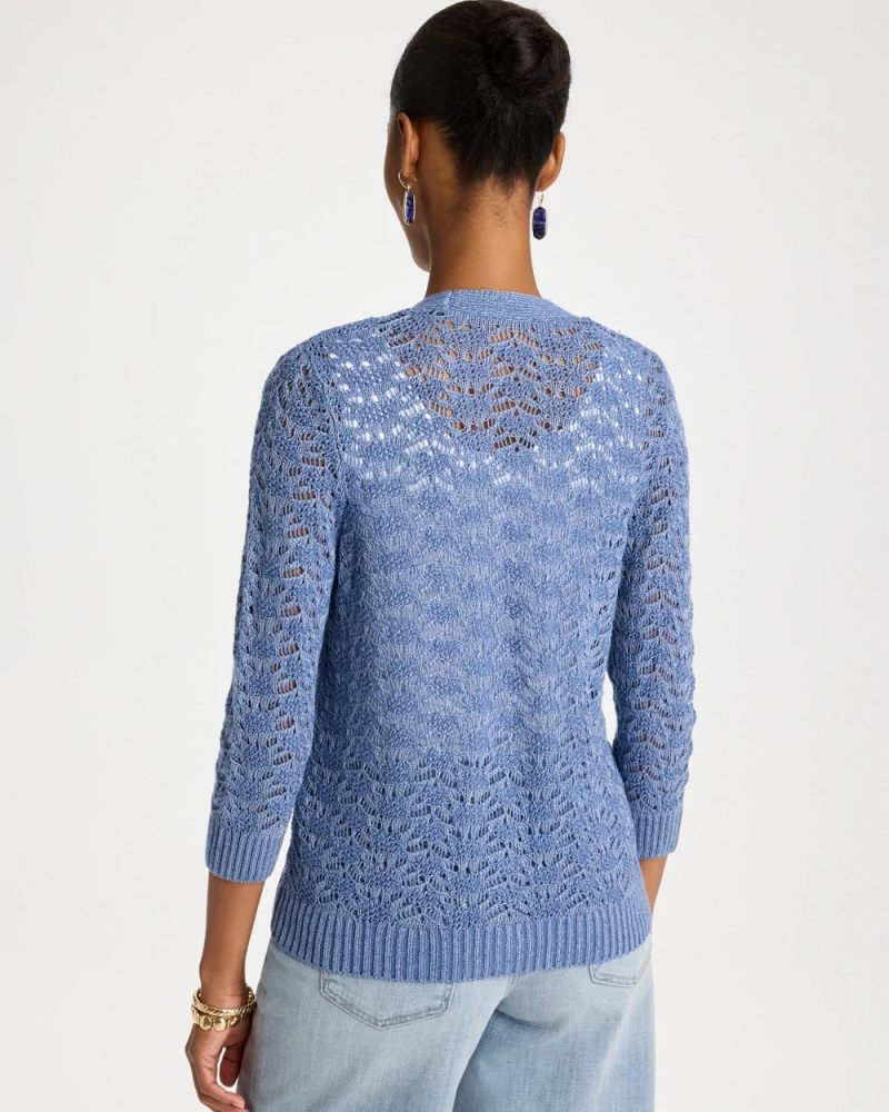 Chicos Crochet Knit Pointelle Cardigan - DENIM