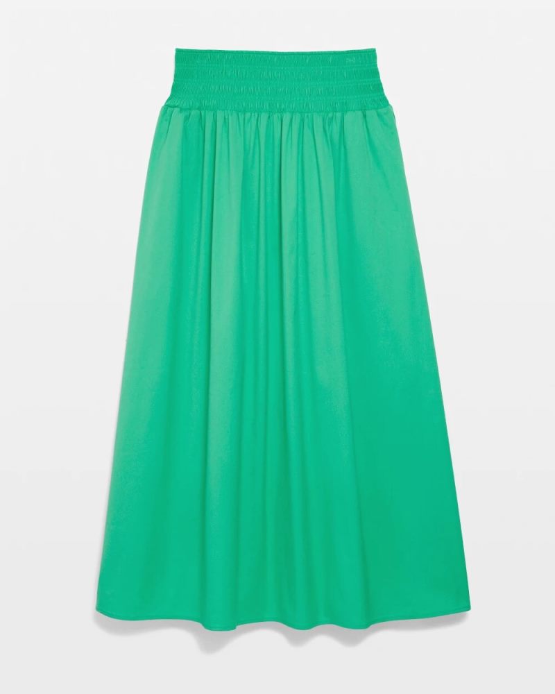 Chicos Poplin Smocked Waist Skirt - GRASSY GREEN