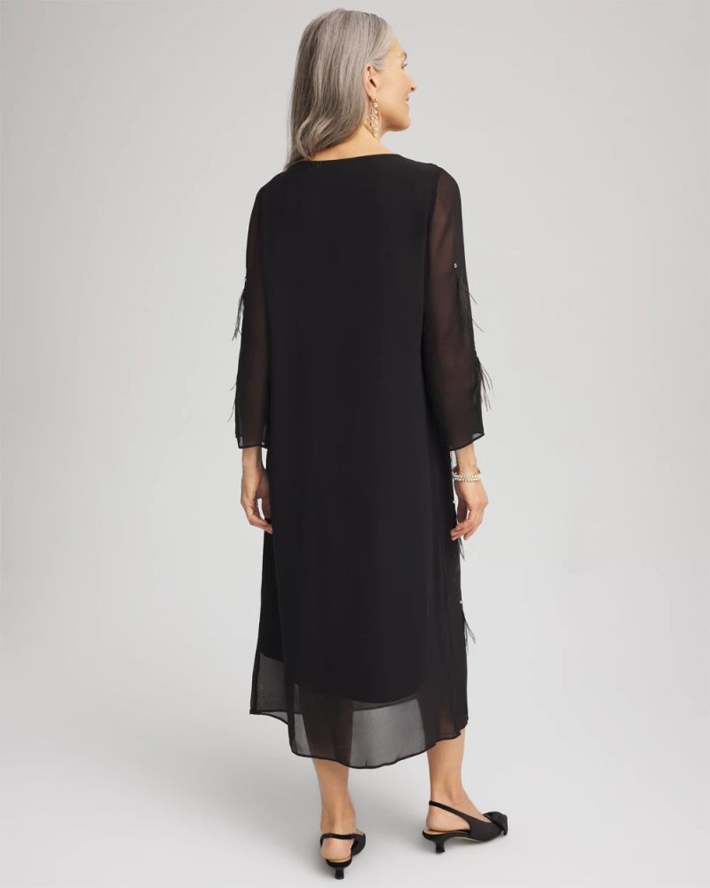 Chicos Feathered Georgette Popover Dress - BLACK