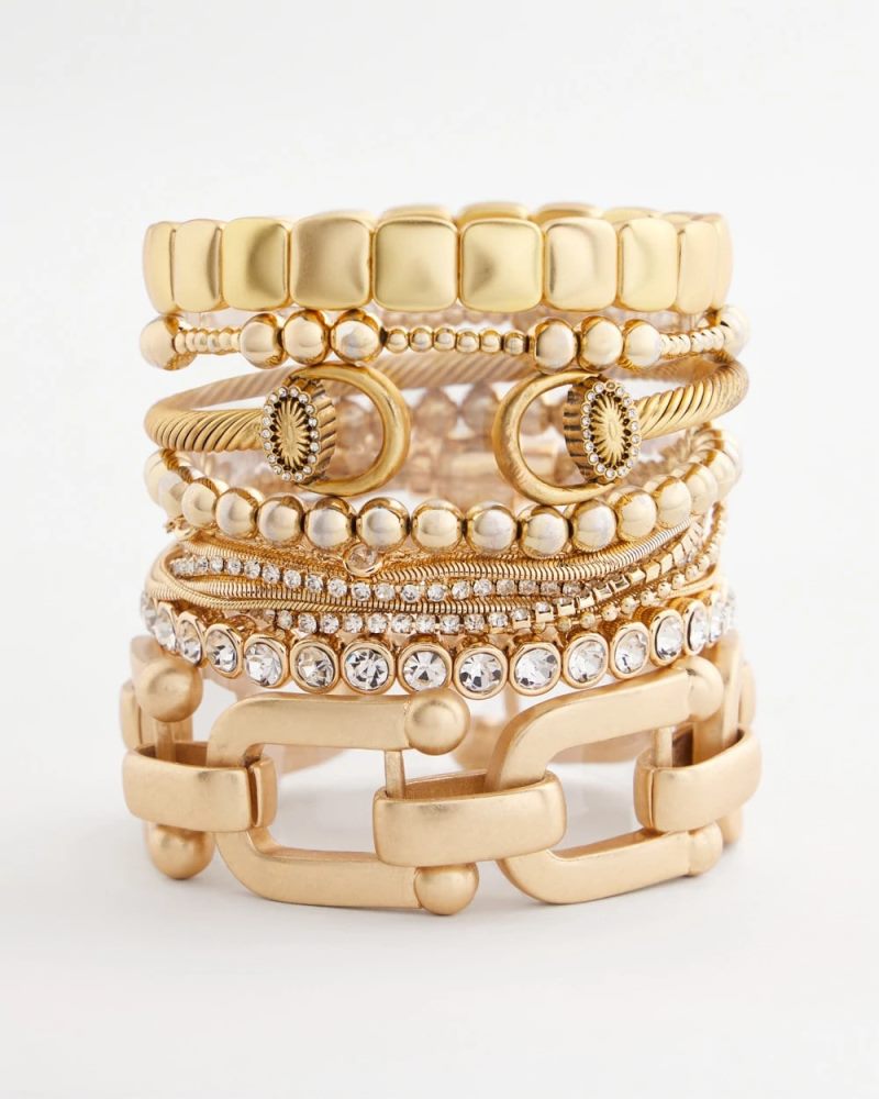 Chicos Golden Matte Square Stretch Bracelet - GOLD