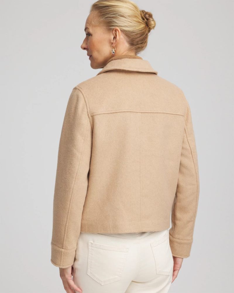 Chicos Embroidered Wool Chore Jacket - LIGHT TAUPE HEATHER