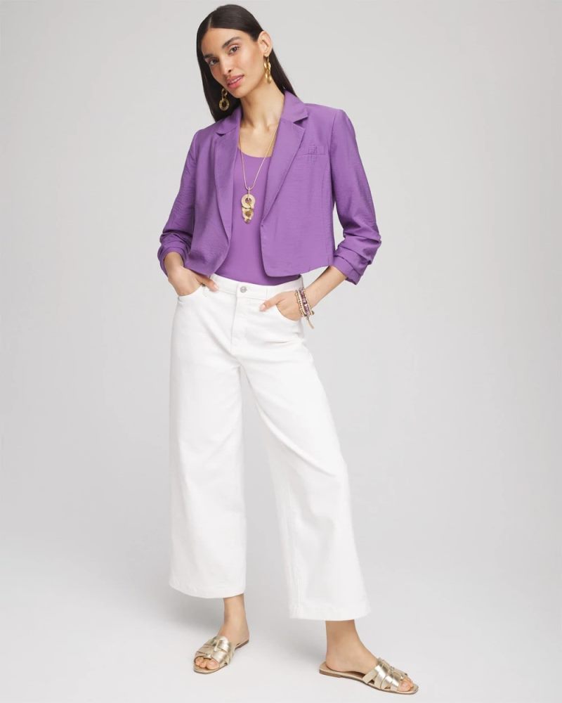 Chicos Cropped Ruched Sleeve Blazer - PLUM SHADE