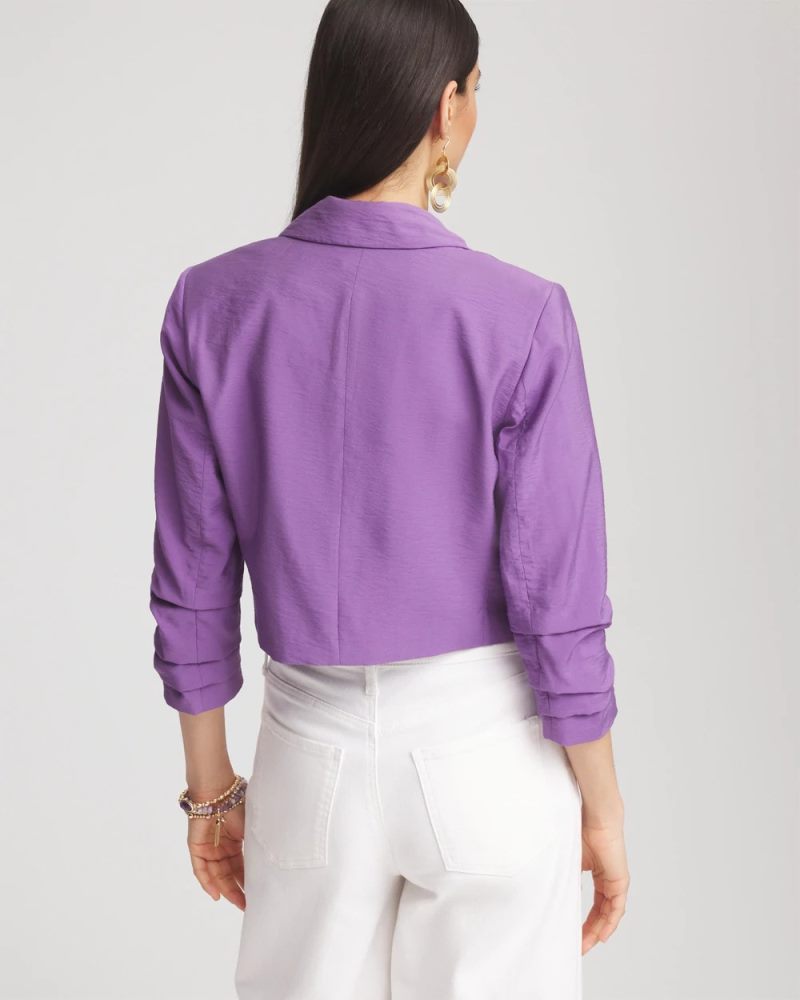 Chicos Cropped Ruched Sleeve Blazer - PLUM SHADE