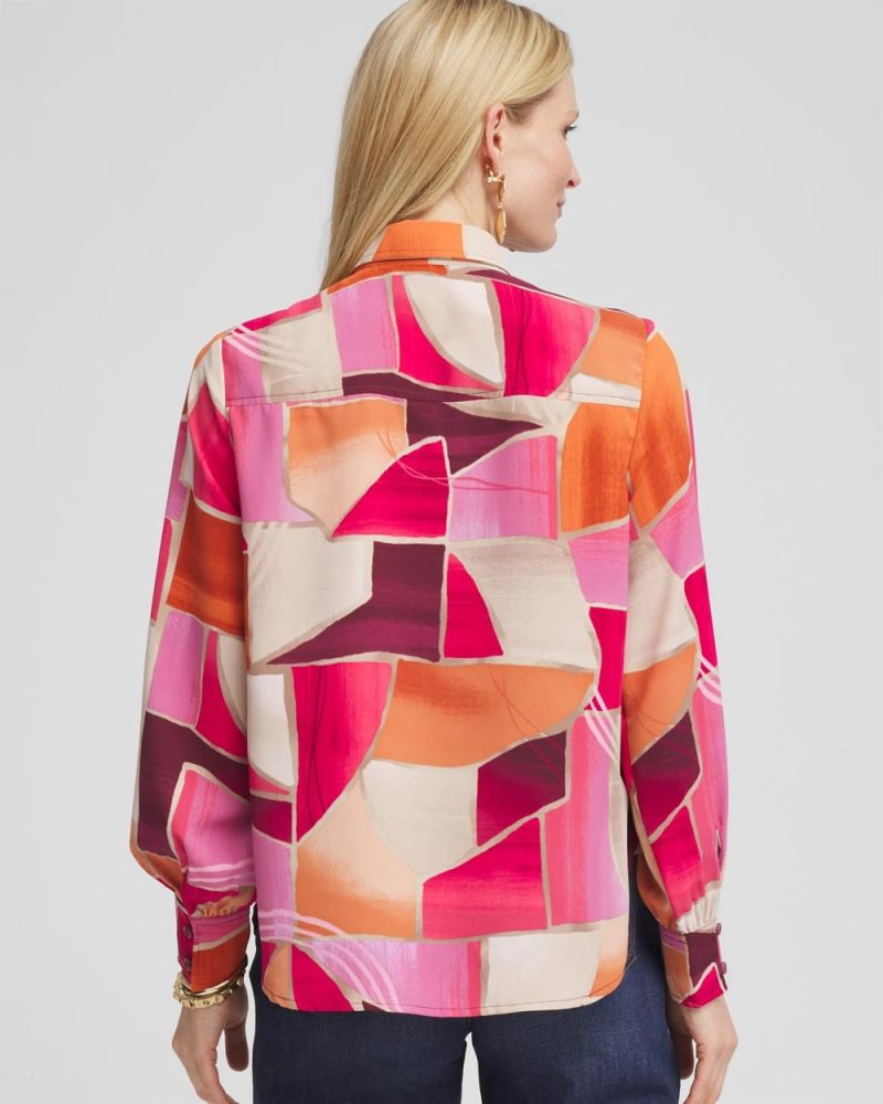 Chicos Faux Silk Sunset Collared Shirt - DRIED ROSES