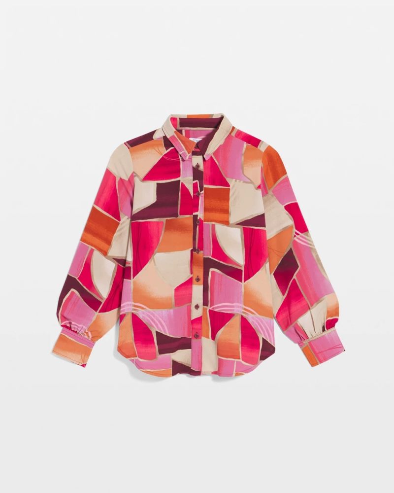 Chicos Faux Silk Sunset Collared Shirt - DRIED ROSES